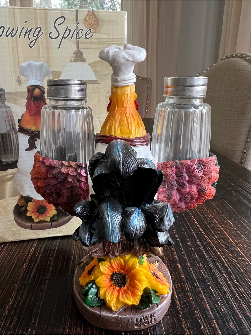 DWK Spice To Crow About Salt & Pepper Shaker Rooster Holder Country Farmhouse - Picture 3 of 15